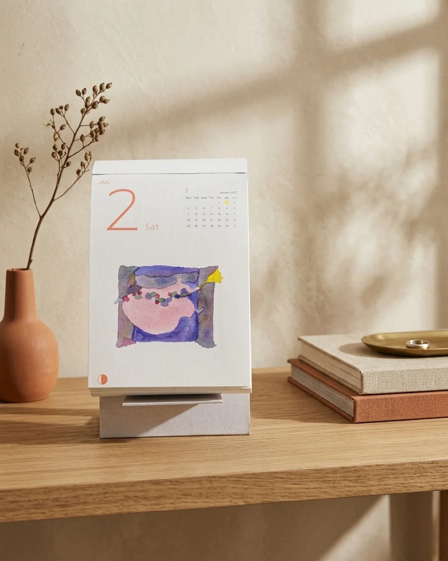 Dodolulu - 2027 365 Day-to-day Desk Calendar with Illustrations and Moon Phase