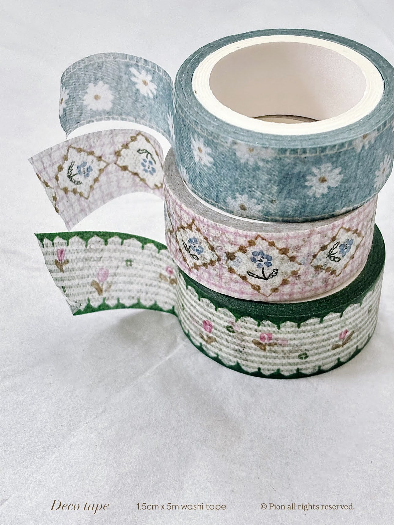 Pion - 1.5cm Deco Washi Tape {Cherry, Rustic, Daisy, Myosotis, Tulip}