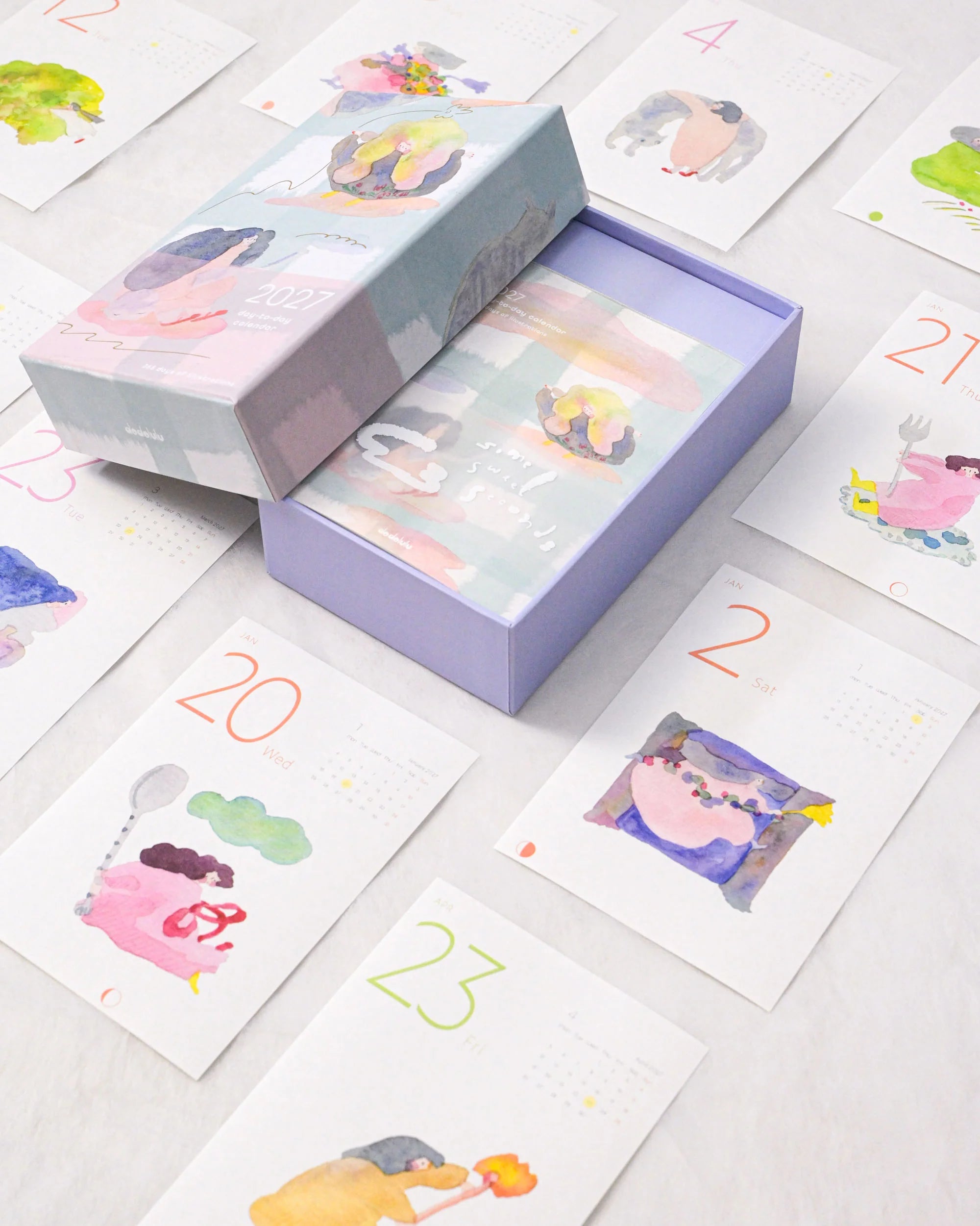 Dodolulu - 2027 365 Day-to-day Desk Calendar with Illustrations and Moon Phase