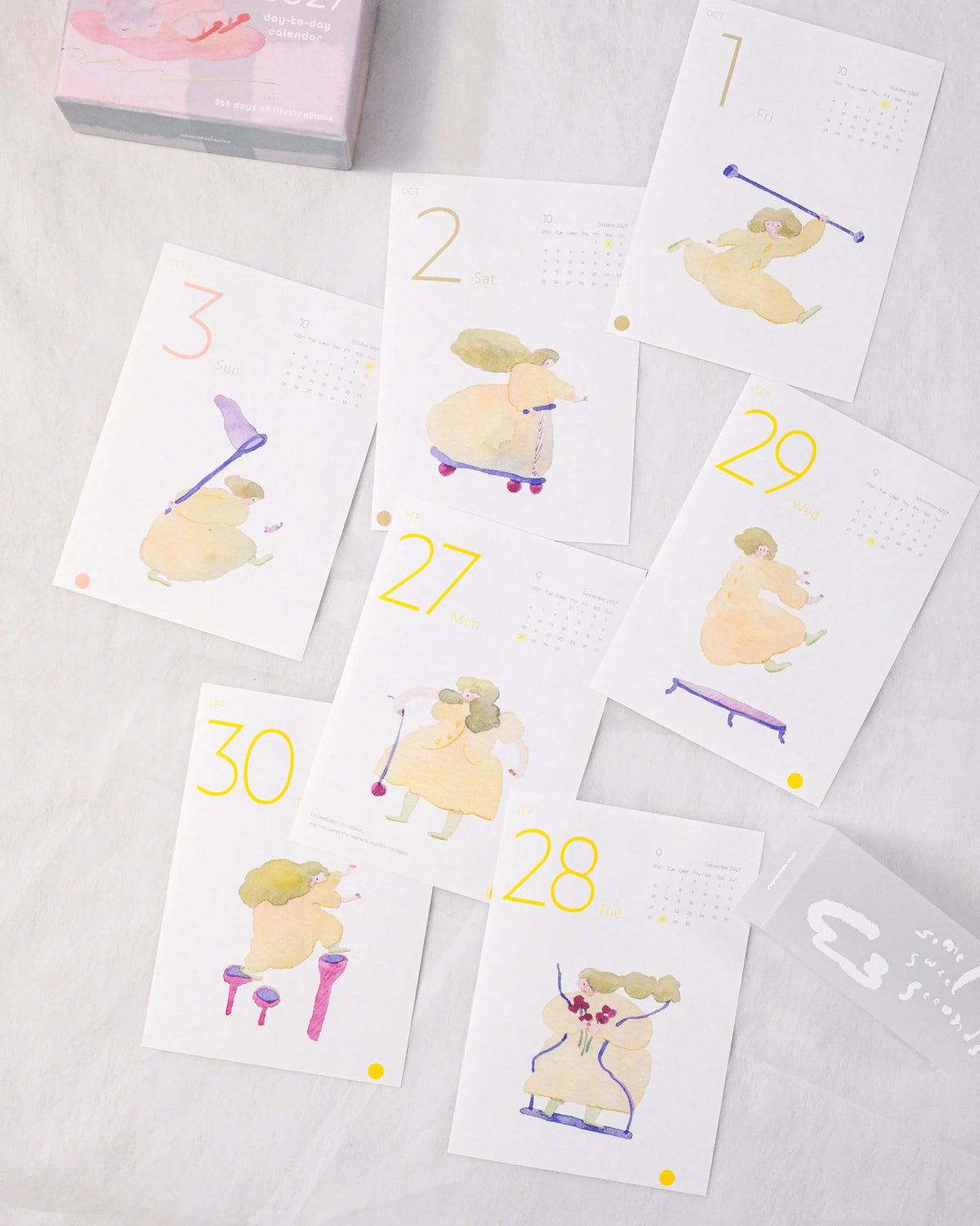 Dodolulu - 2027 365 Day-to-day Desk Calendar with Illustrations and Moon Phase
