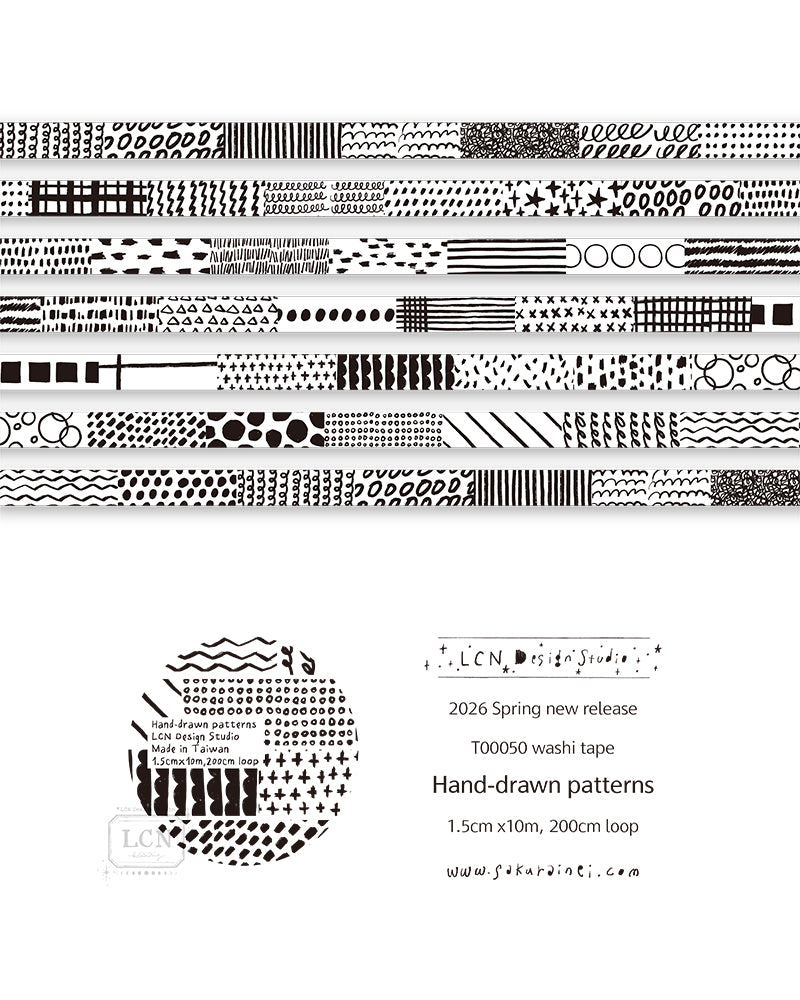 LCN - Hand-Drawn Patterns Washi Tape