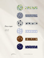 Pion - 1.5cm Deco Washi Tape {Green, Blue Bloom, Floral Check, Line Floral, Coffee Bird, Ditzy Floral}