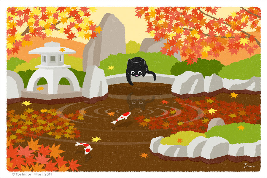 TabiNeko - Carp in the garden Postcard