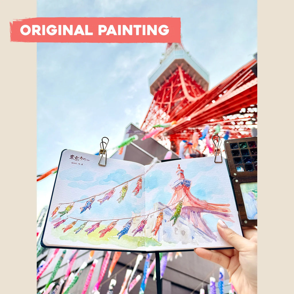 Bingying - Tokyo Tower with Koi Flags
