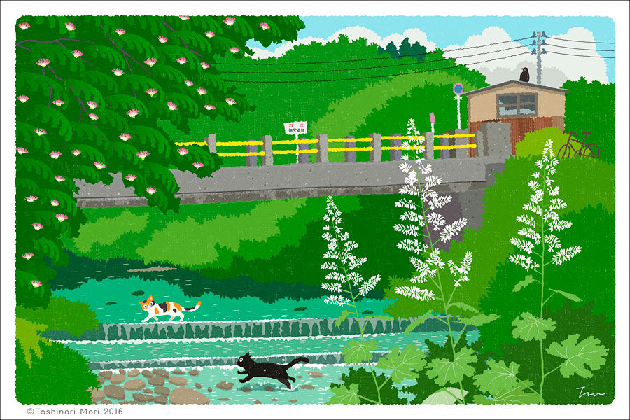 TabiNeko - Crossing a Summer River Postcard