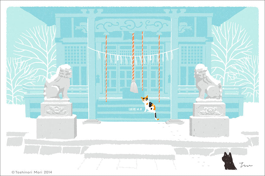 TabiNeko - First Shrine Visit in the Snow Postcard