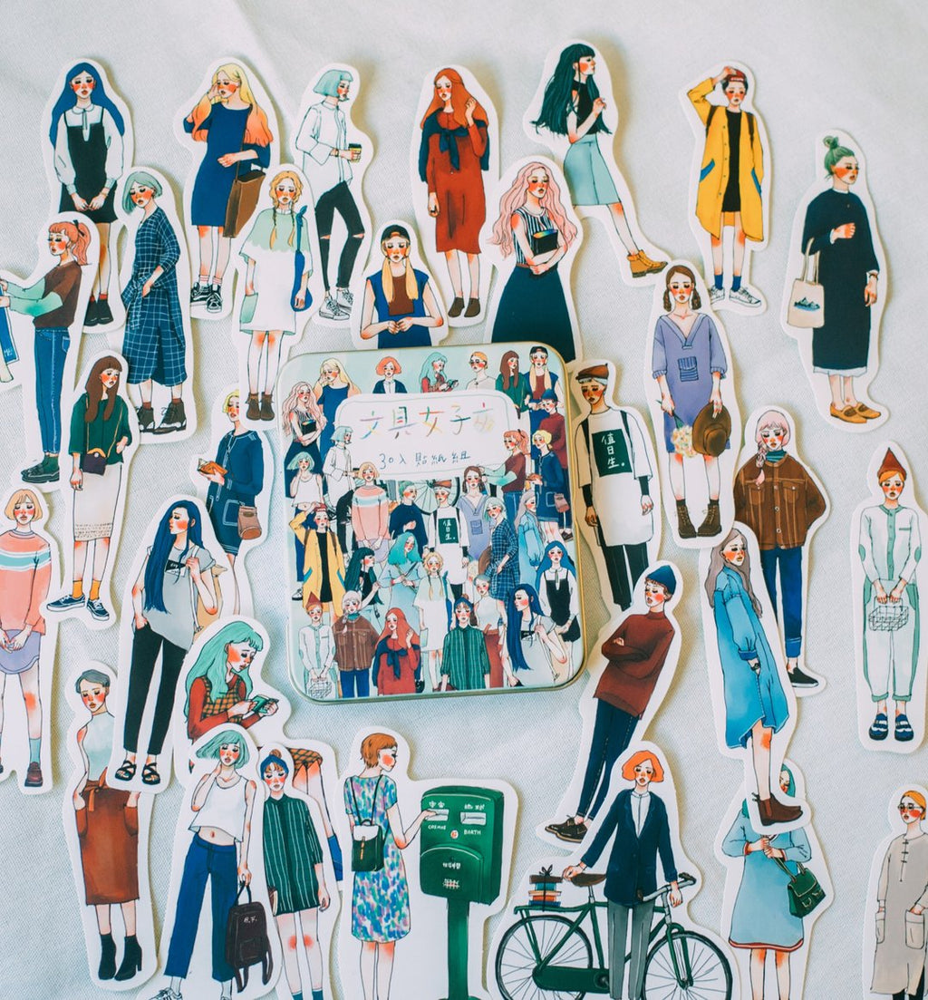 La Dolce Vita - Stationery Shop Girl Sticker Set with Tin Box