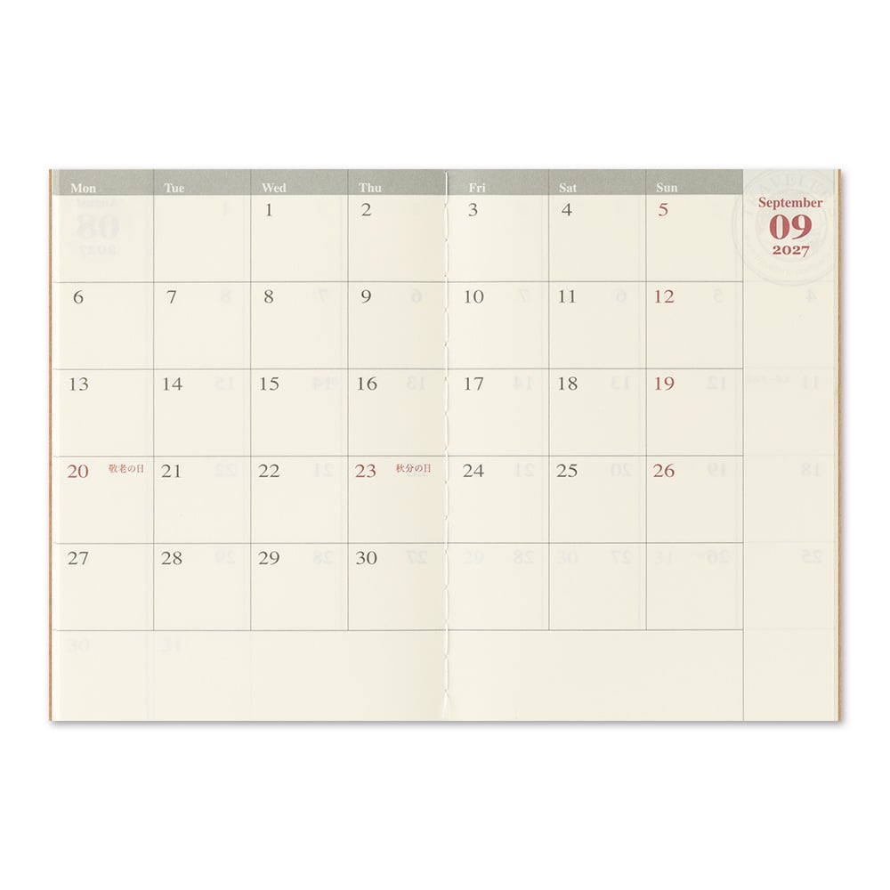 [PRE-ORDER] Traveler's Notebook Passport Size Refill 2027 Monthly