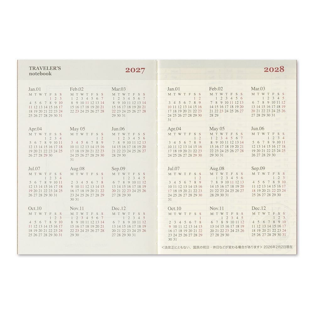 [PRE-ORDER] Traveler's Notebook Passport Size Refill 2027 Weekly