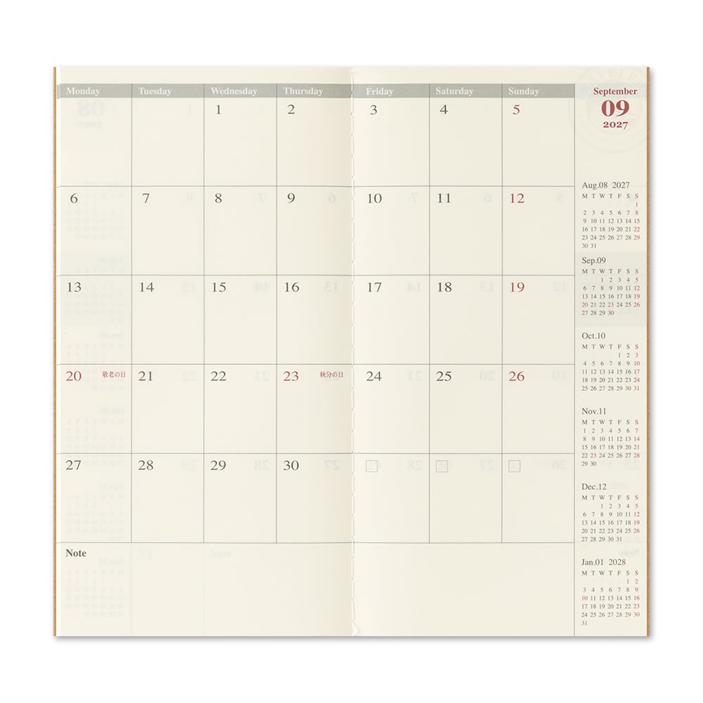 [PRE-ORDER] Traveler's Notebook Regular Size Refill 2027 Monthly