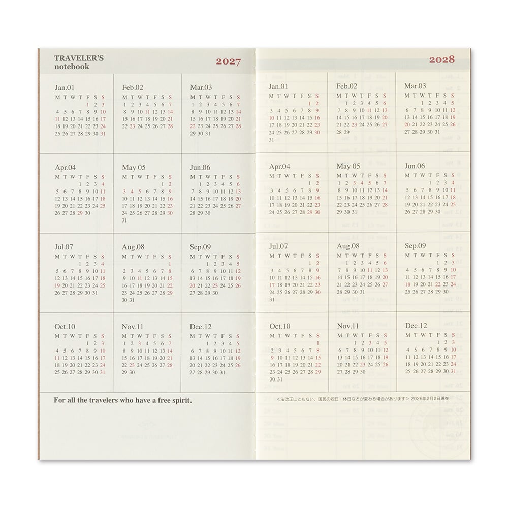 [PRE-ORDER] Traveler's Notebook Refill 2027 Weekly + Memo