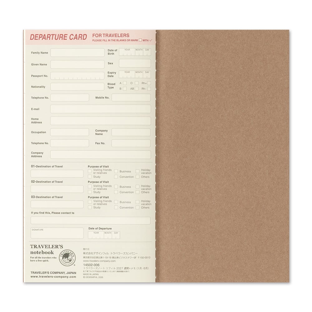 [PRE-ORDER] Traveler's Notebook Refill 2027 Weekly + Memo