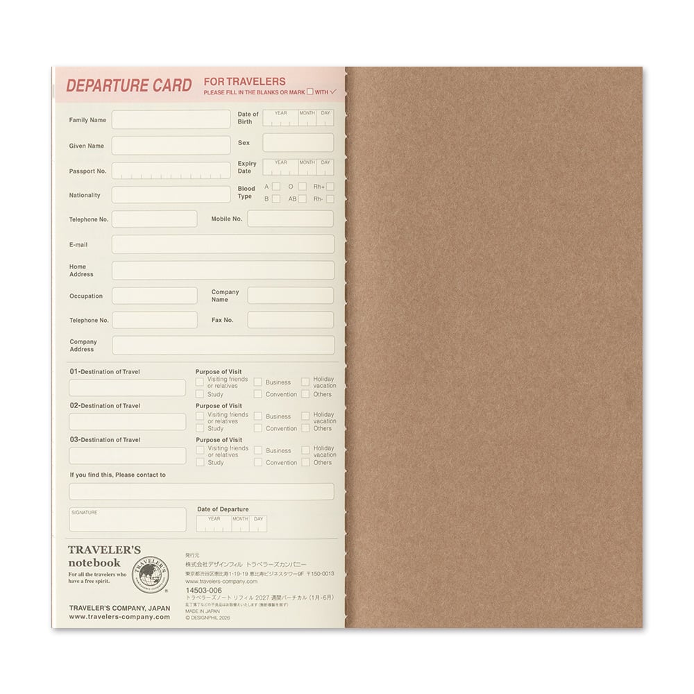 [PRE-ORDER] Traveler's Notebook Refill 2027 Weekly Vertical