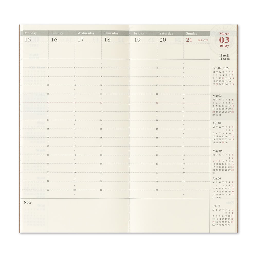 [PRE-ORDER] Traveler's Notebook Refill 2027 Weekly Vertical