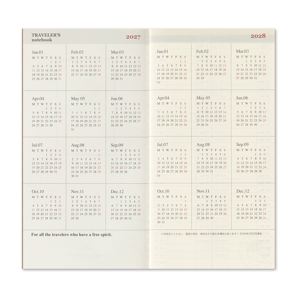 [PRE-ORDER] Traveler's Notebook Refill 2027 Weekly Vertical