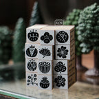 LCN - Wagashi Flowers Compressed Wood Handle Rubber Stamp Set