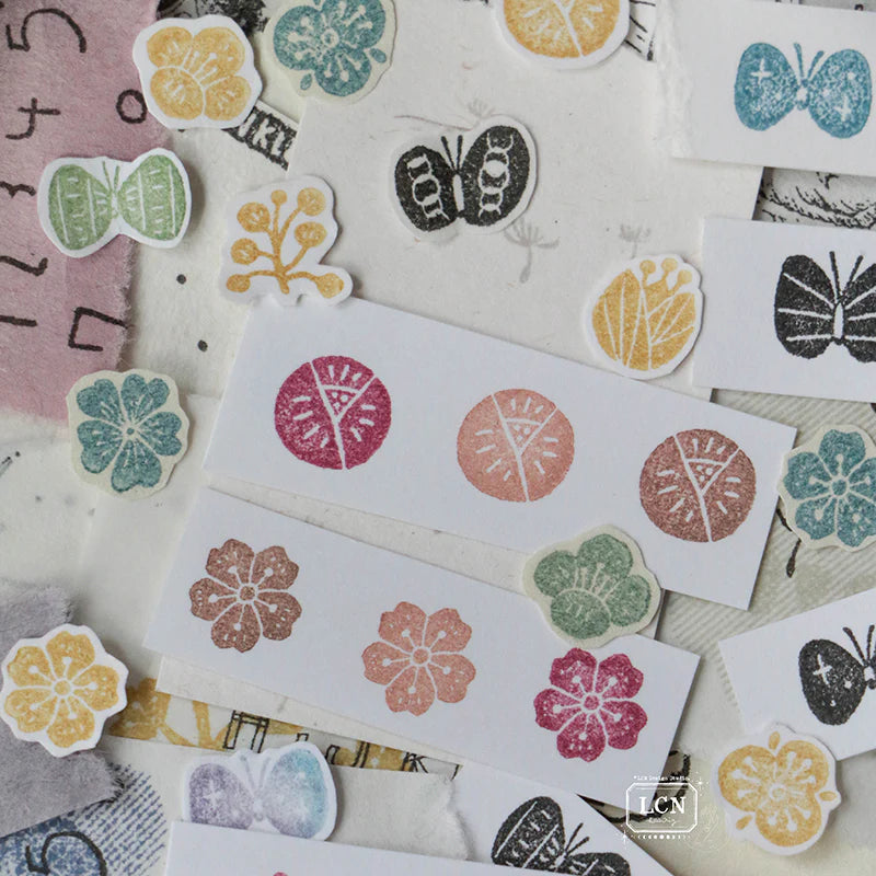 LCN - Wagashi Flowers Compressed Wood Handle Rubber Stamp Set