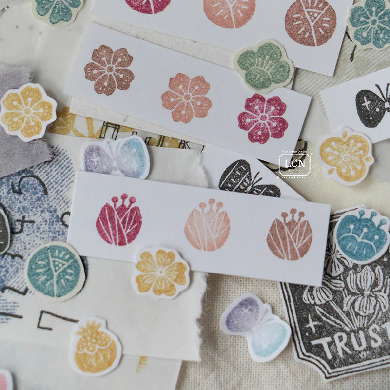 LCN - Wagashi Flowers Compressed Wood Handle Rubber Stamp Set