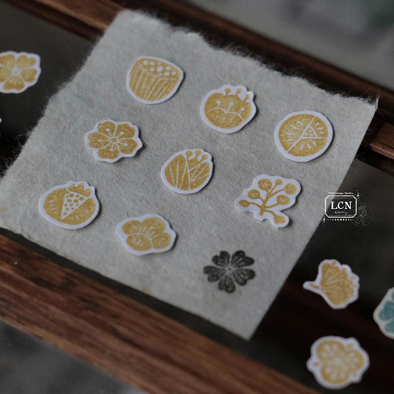 LCN - Wagashi Flowers Compressed Wood Handle Rubber Stamp Set